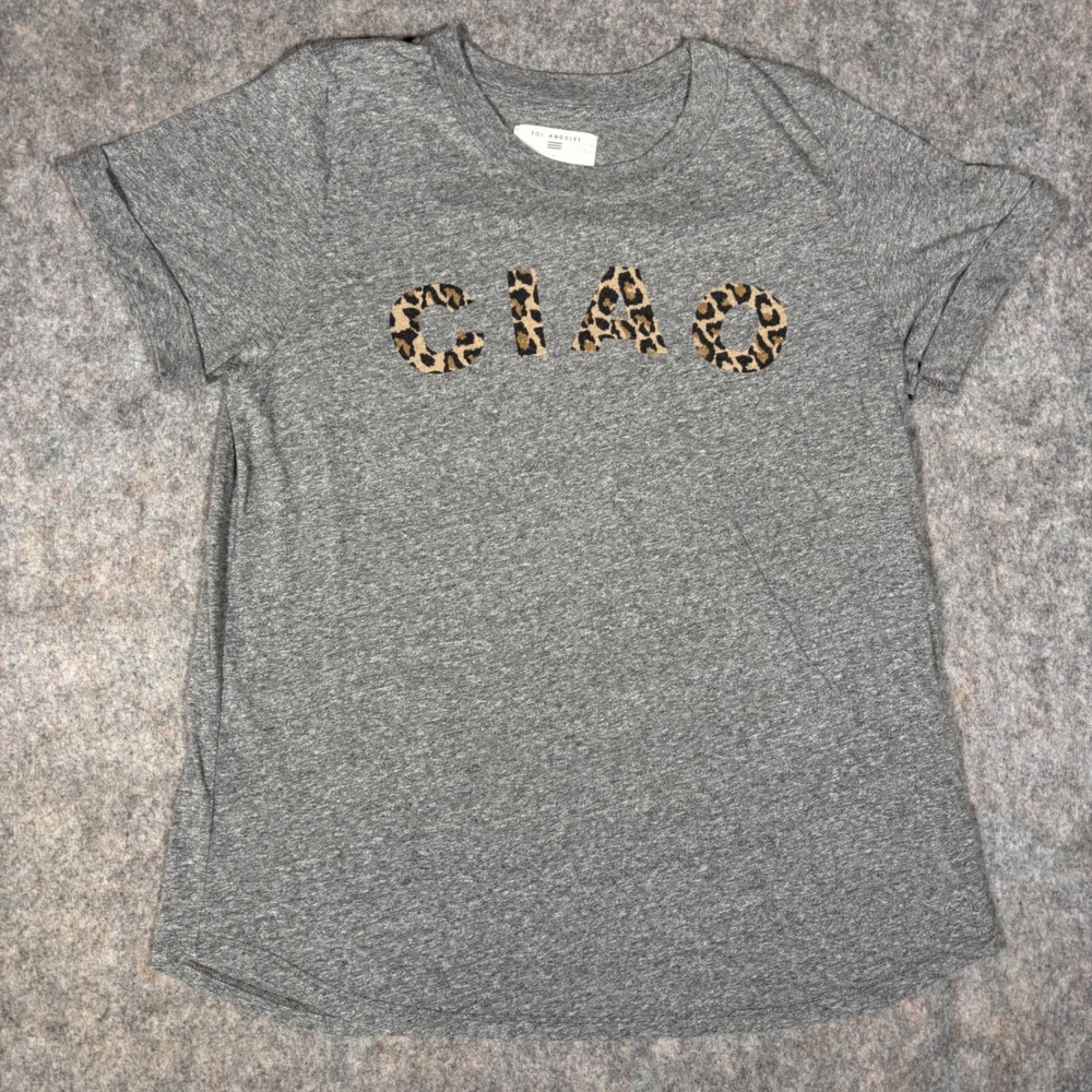 Sol Angeles Ciao Graphic Tee Womens Large Gray Leopard Print Anthropologie Top